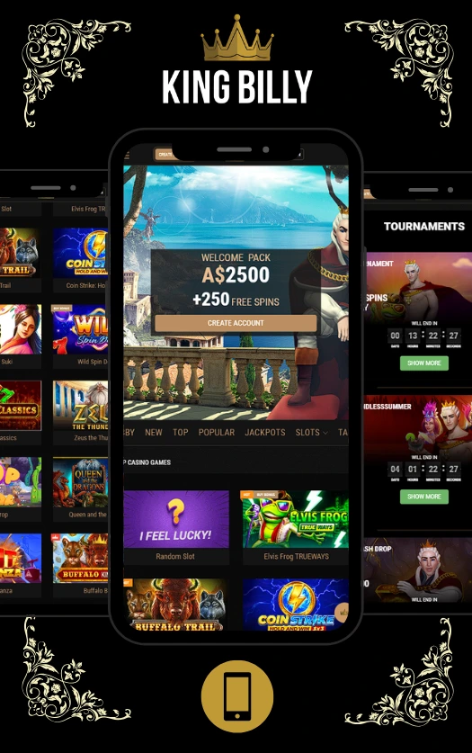 King Billy Casino mobile interface on a smartphone
